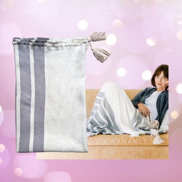 Imani collective Other - Imani Collective Woven Cotton Throw Blanket Slate/White/Beige Stripes